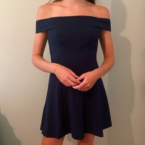 Navy Blue Off The Shoulder Dress